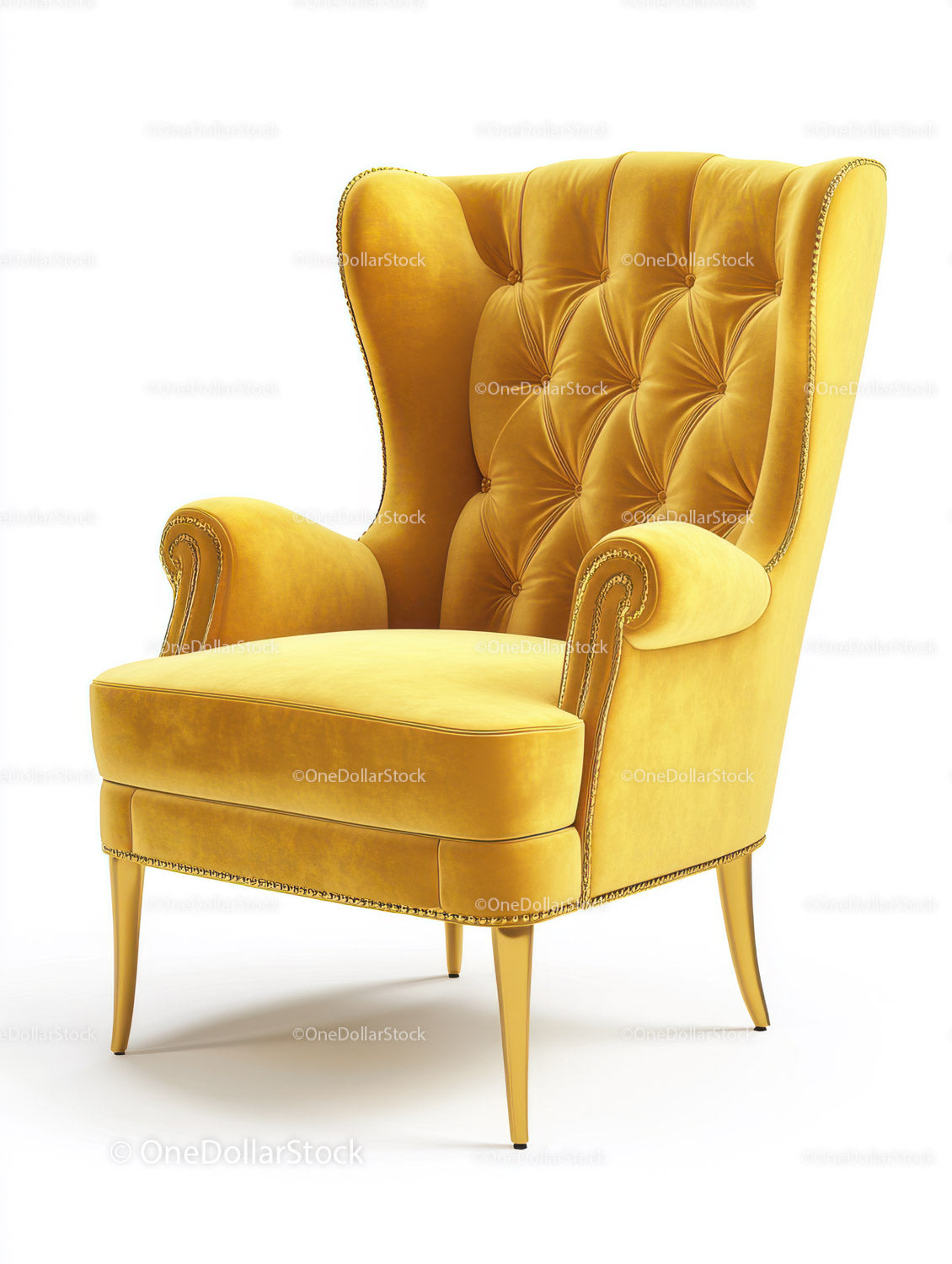 Luxurious Yellow Velvet Armchair with Tufted Backrest for Elegant Interiors