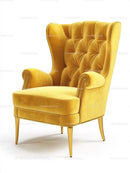 Luxurious Yellow Velvet Armchair with Tufted Backrest for Elegant Interiors