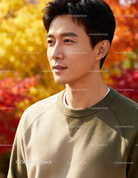 Young man enjoying peaceful autumn outdoors