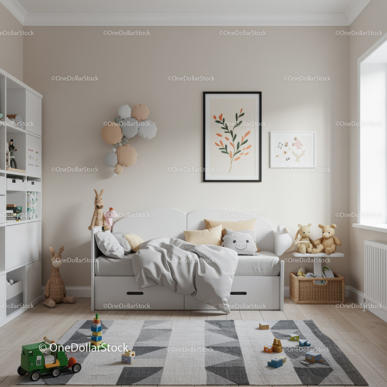 Children's Nursery with Teddies and Playful Wall Art in Soft Neutral Tones