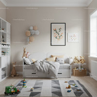 Children's Nursery with Teddies and Playful Wall Art in Soft Neutral Tones