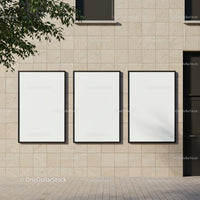Three Blank Posters on Modern Beige Building Wall