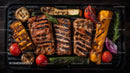 Grilled Meat and Vegetable Platter with Fresh Herbs and Cherry Tomatoes