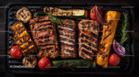 Grilled Meat and Vegetable Platter with Fresh Herbs and Cherry Tomatoes