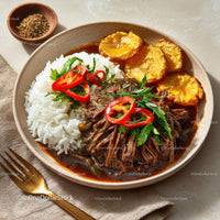 Savory Asian Dish with Rice, Vegetables, and Grilled Plantains