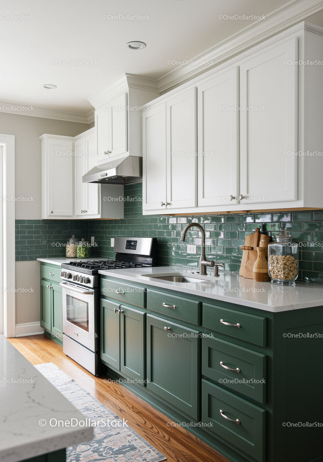 Modern Kitchen with Green Cabinets and Contemporary Design