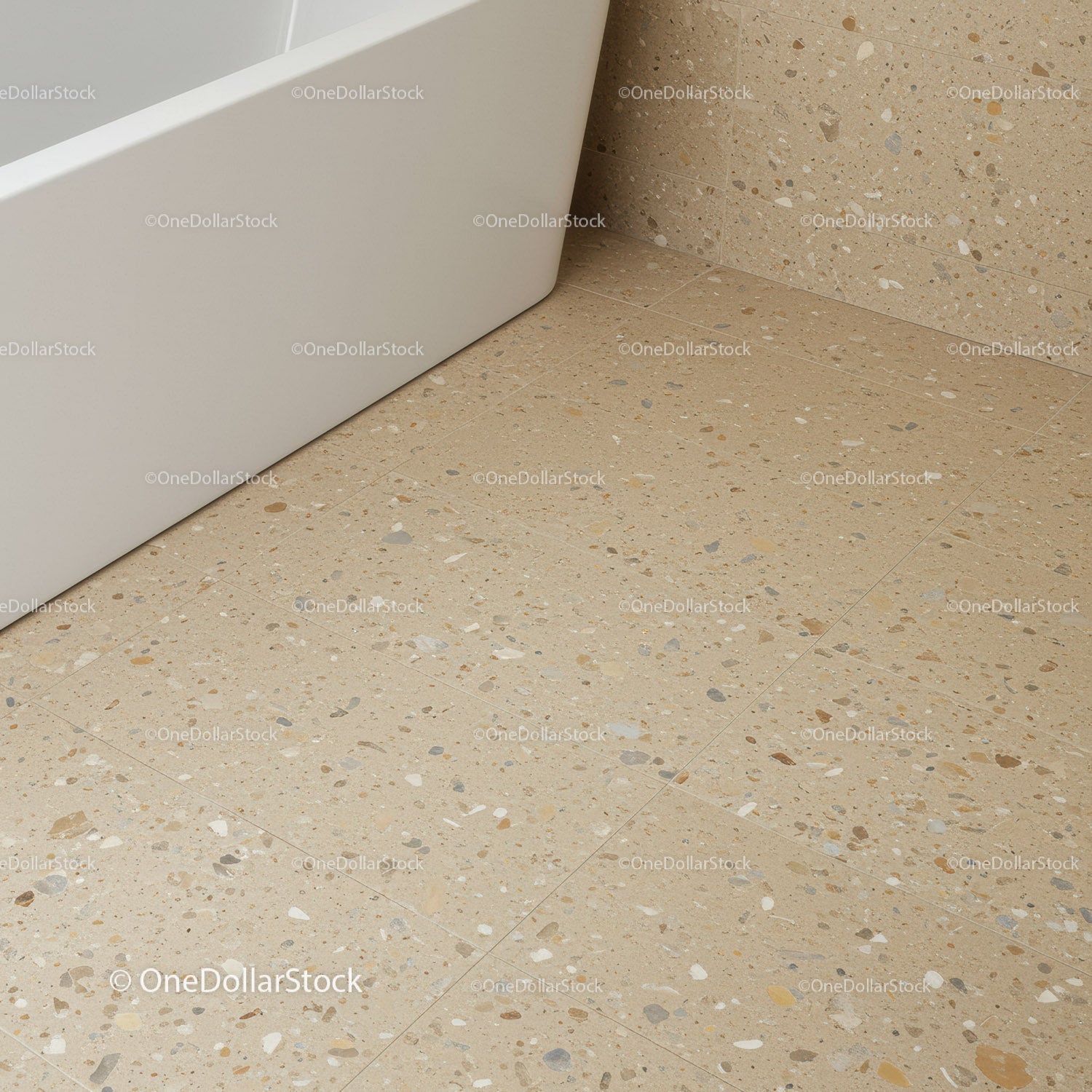 Beżowe płytki podłogowe Terrazzo w nowoczesnym stylu wnętrzarskim