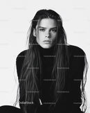 Black and White Portrait of a Young Woman with Wet Hair