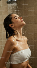Woman Enjoying Relaxing Shower Under Water Spray