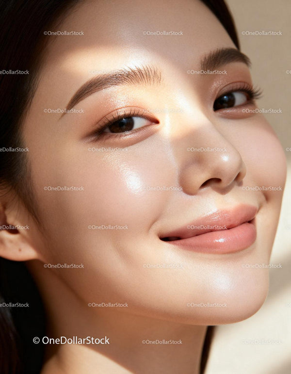 Close-up portrait of smiling woman with glowing skin