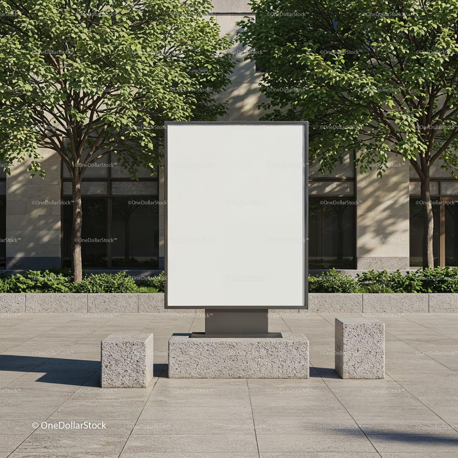 Urban Blank Billboard Surrounded by Green Trees