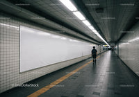 Minimalist Subway Tunnel with Tiled Walls and Modern Lighting