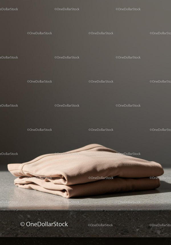 Minimalistyczny beżowy sweter złożony na betonowej powierzchni