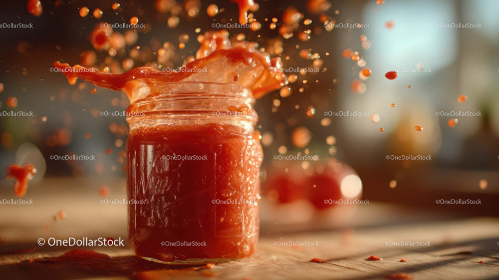 Fresh Red Fruit Jam Splash in a Glass Jar for Food Photography
