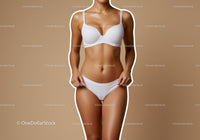 Elegant Woman in White Lingerie Posing on Beige Background for Fashion