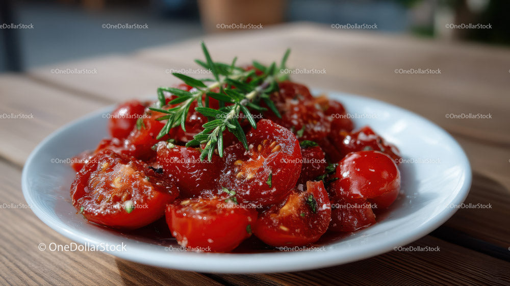 Fresh Cherry Tomatoes with Herbs on White Plate for Healthy Eating