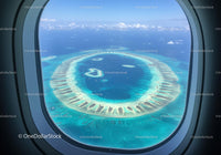 Aerial View of Turquoise Lagoon with Islands and Coral Reefs