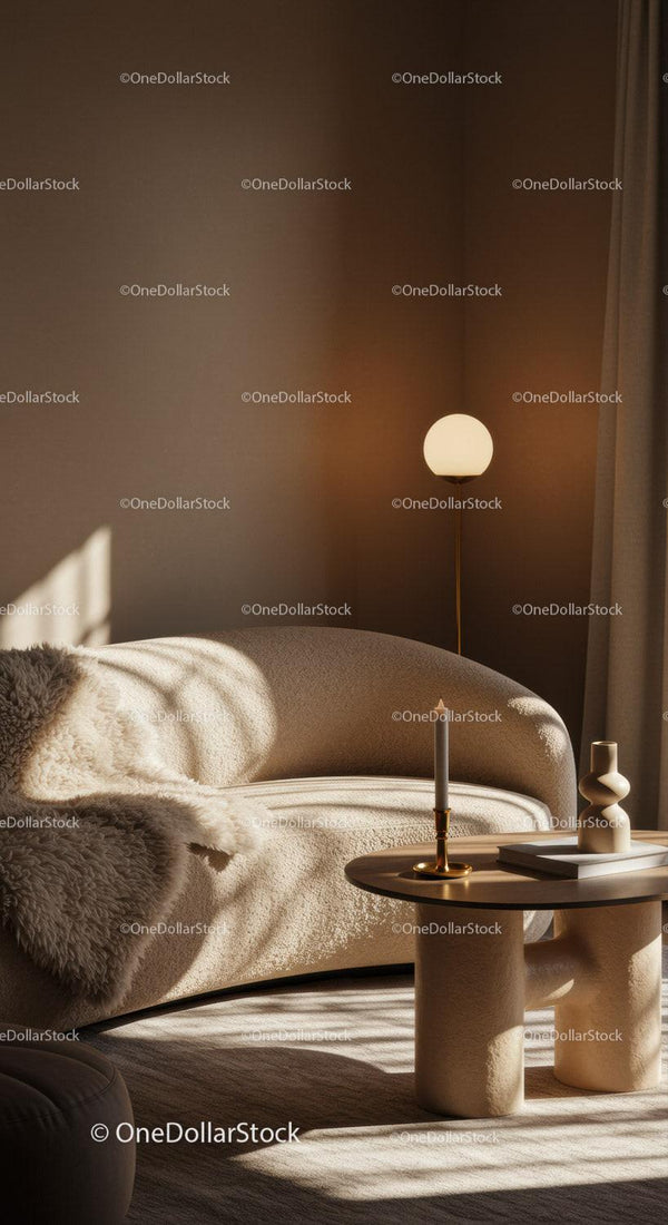 Przytulny nowoczesny salon z miękkim naturalnym światłem