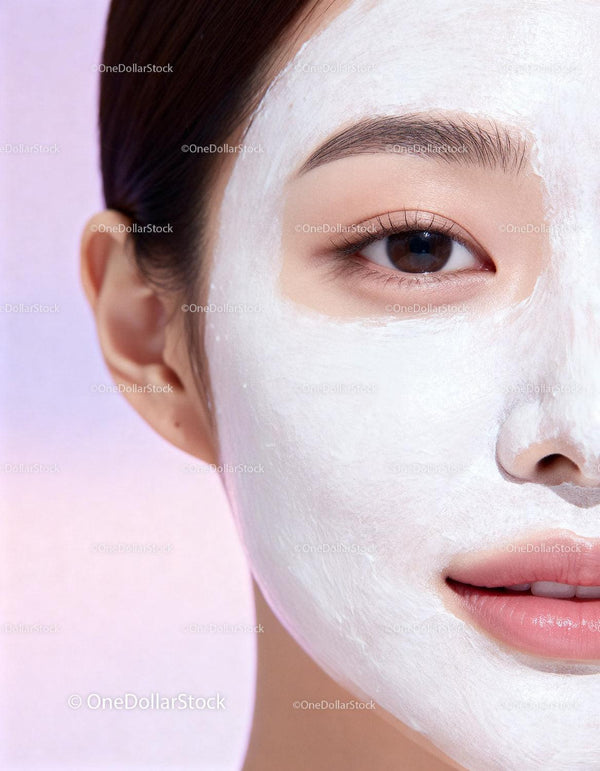 Close up of woman with white facial mask on skin