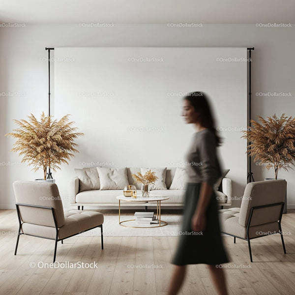 Modern Living Room with Neutral Tones and Minimalist Decor JPG Mockup Image