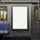 Blank advertising board inside modern subway train carriage