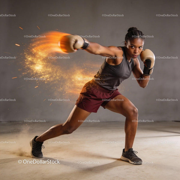 Focused female boxer delivering a powerful punch