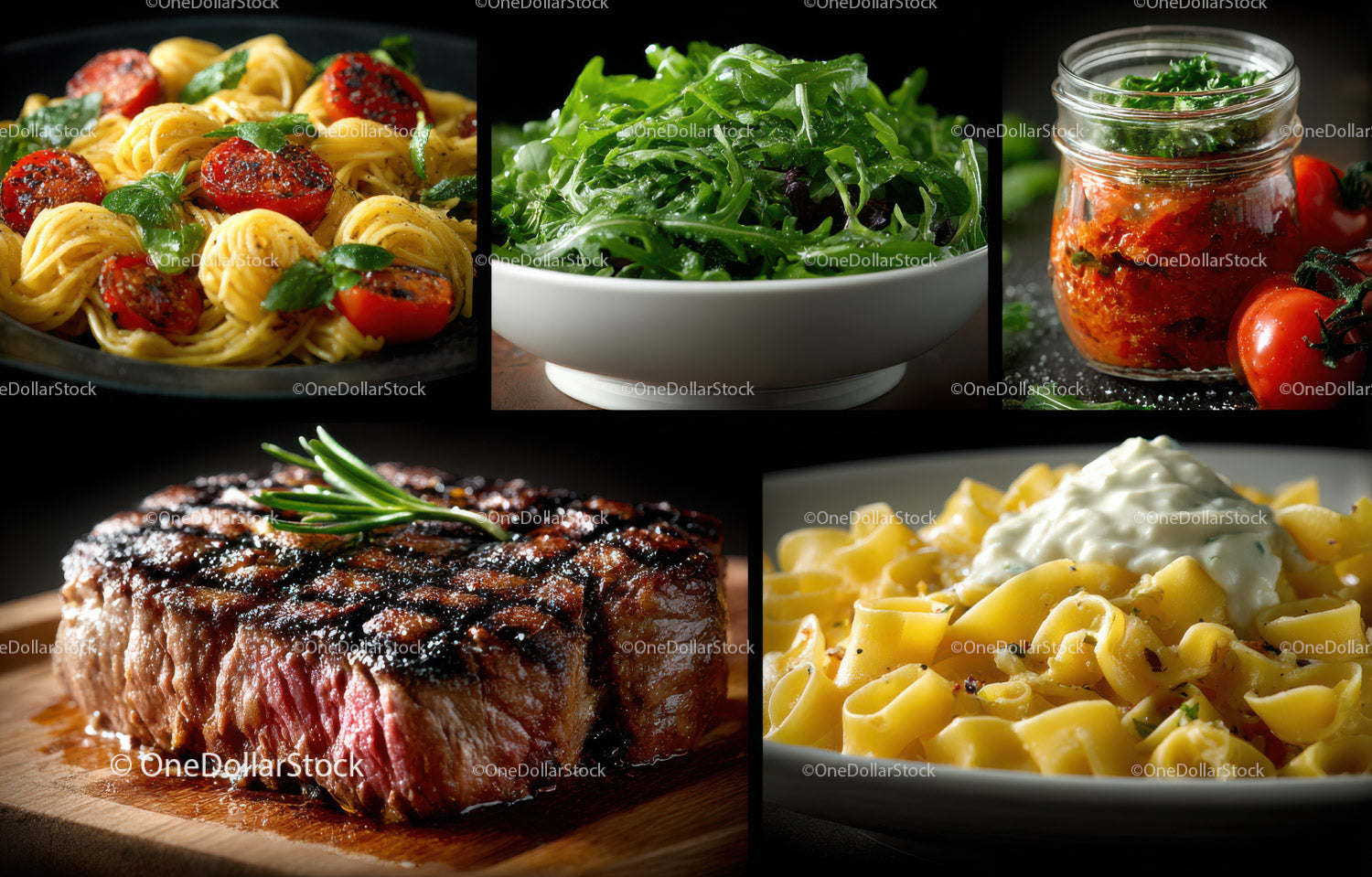 Fresh Vegetable and Meat Gourmet Meal with Pasta and Salad