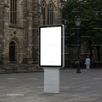 Modern blank digital billboard in historic urban setting