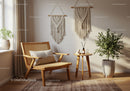Cozy corner with wooden chair and green indoor plant