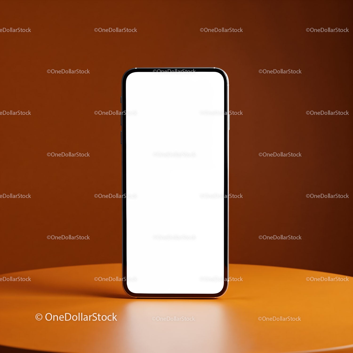 Modern smartphone with blank screen on orange surface