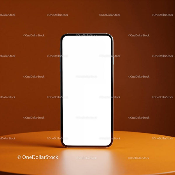 Modern smartphone with blank screen on orange surface JPG Mockup Image