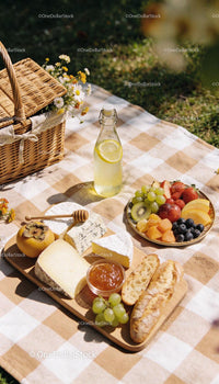 Fresh Cheese and Fruit Picnic on Sunny Day