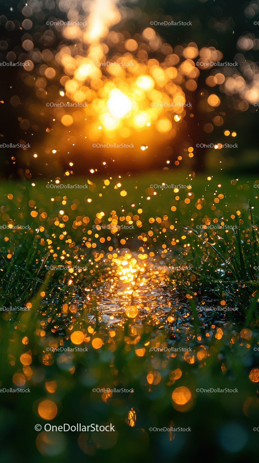Golden Sunlight Sparkling on Water with Bokeh Effect in Nature