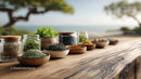 Herb Collection with Mint and Medicinal Plants on Rustic Wooden Table
