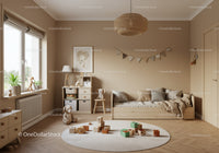 Cozy Children's Bedroom with Wooden Toys and Bright Natural Light