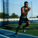 Focused athlete sprinting powerfully on outdoor track