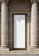 Blank Vertical Banner Between Historic Stone Columns