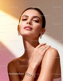 Confident woman showcasing elegant diamond jewelry