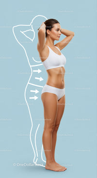 Elegant Fit Woman in White Activewear with Body Contour Illustration