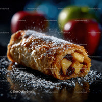 Fresh Apple Strudel with Powdered Sugar and Apples in Background
