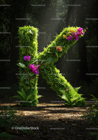 Large Floral Letter K Composed of Greenery and Orchids