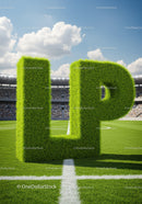 Green lawn letters forming LP on soccer field