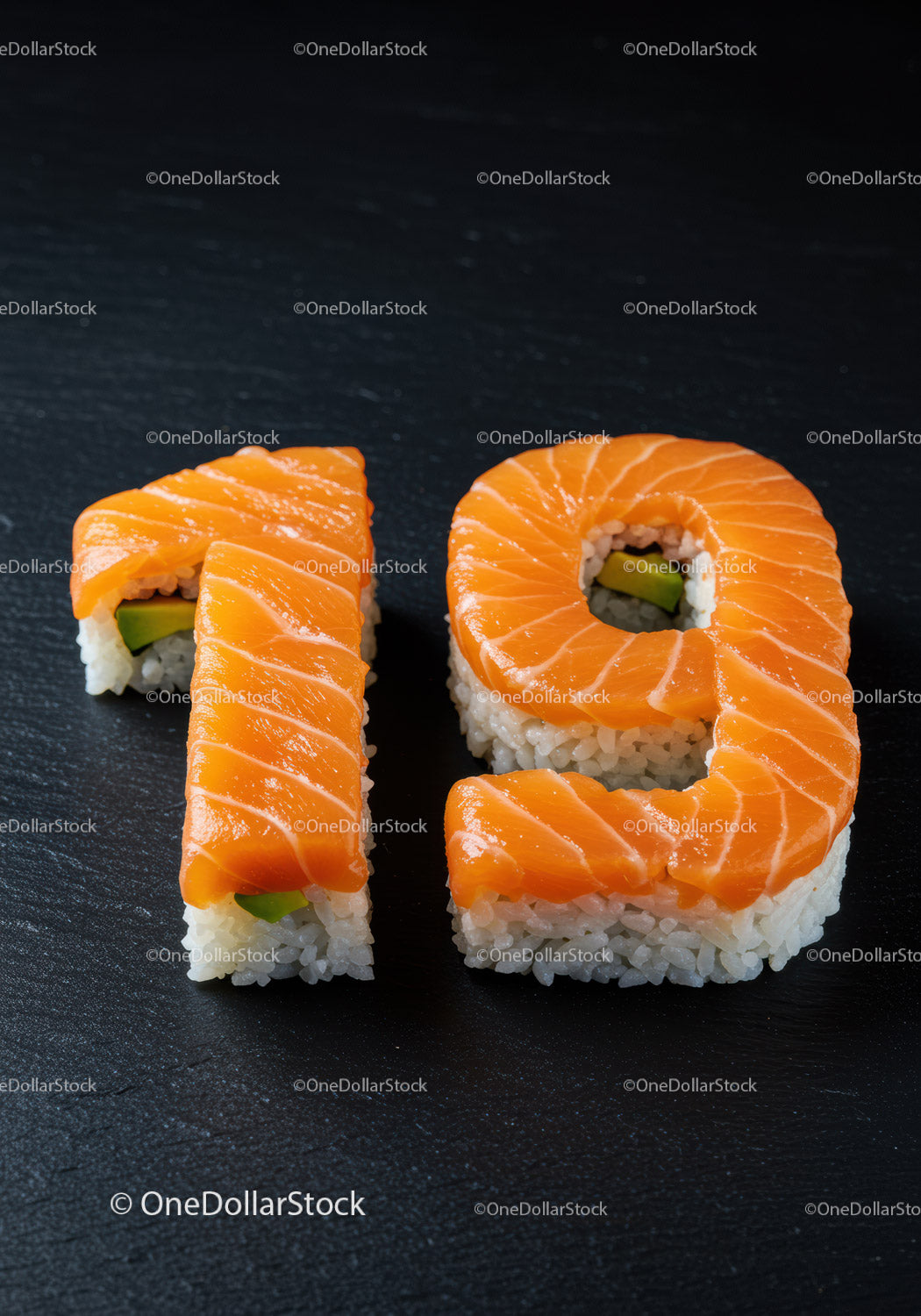Kreatywne rolki sushi w kształcie cyfry dziewiętnaście