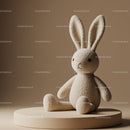 Soft Plush Bunny Toy Sitting on Minimalist Pedestal