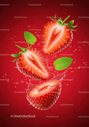 Fresh sliced strawberries with mint leaves and water splash