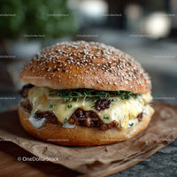 Delicious Double Cheeseburger with Bacon and Fresh Vegetables