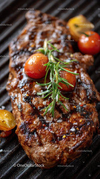 Juicy Grilled Steak with Cherry Tomatoes and Fresh Rosemary