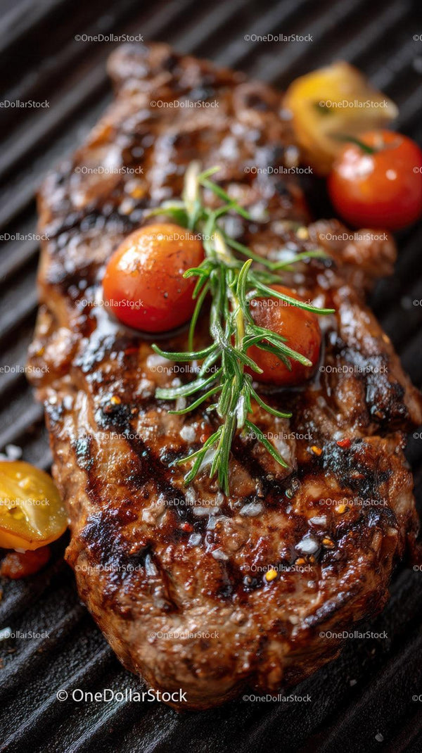 Soczysty Grillowany Stek z Pomidorkami Koktajlowymi i Świeżym Rozmarynem