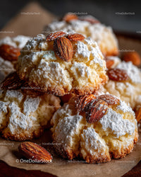 Almond Cookies with Powdered Sugar and Nut Topping