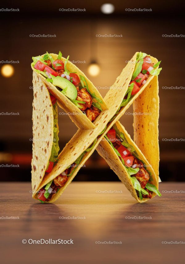 Four Delicious Tacos Arranged in a Creative Cross Shape
